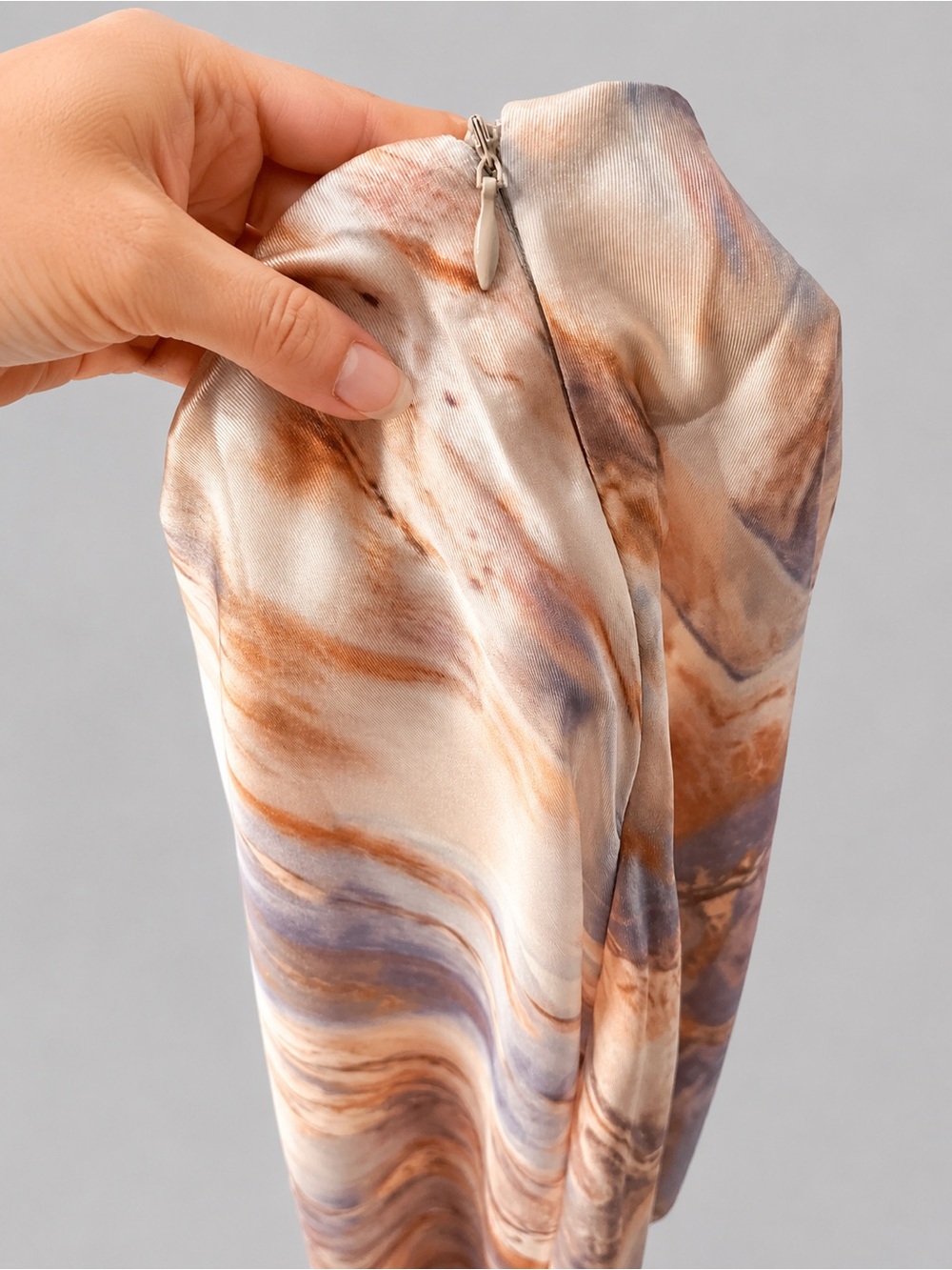 Micas ✨ Skirt Silky Marble-Print Bias Midi - Picture 6 of 14